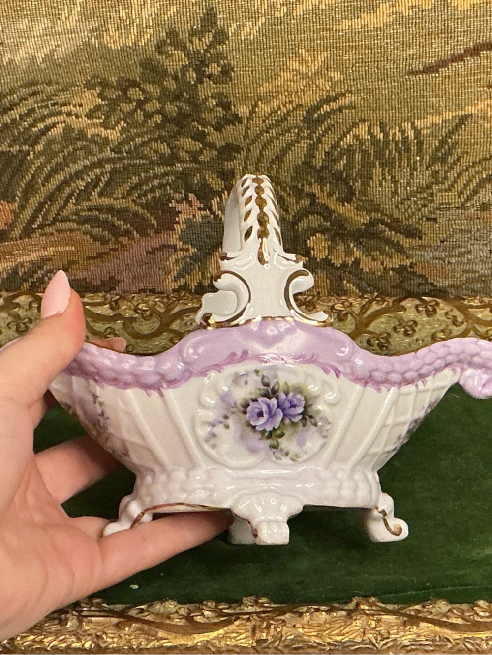 Lavender Floral Porcelain Basket